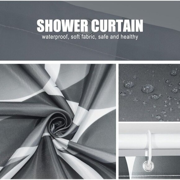 Dark Grey Fabric 72 x 72 Inch Cloth Shower Curtain Waterproof Design and Poly... - Picture 6 of 7